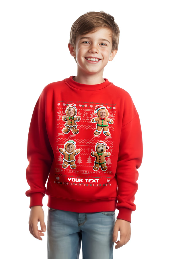 Children's Gingerbread Cookies 4 with Face Christmas Sweatshirt