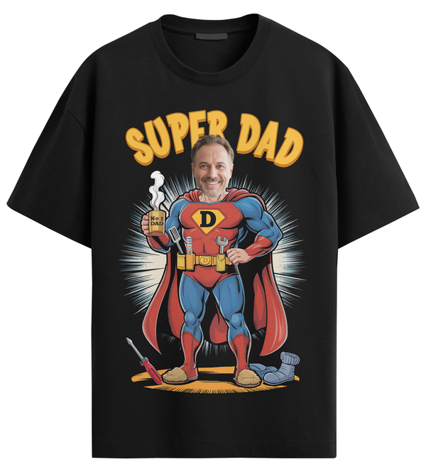 Personalised “Super Dad” T-Shirt Gift – Custom Face, Back Print