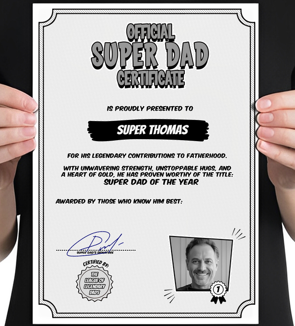 Official Super Dad Certificate – Personalised Gift Add-On for Father’s Day